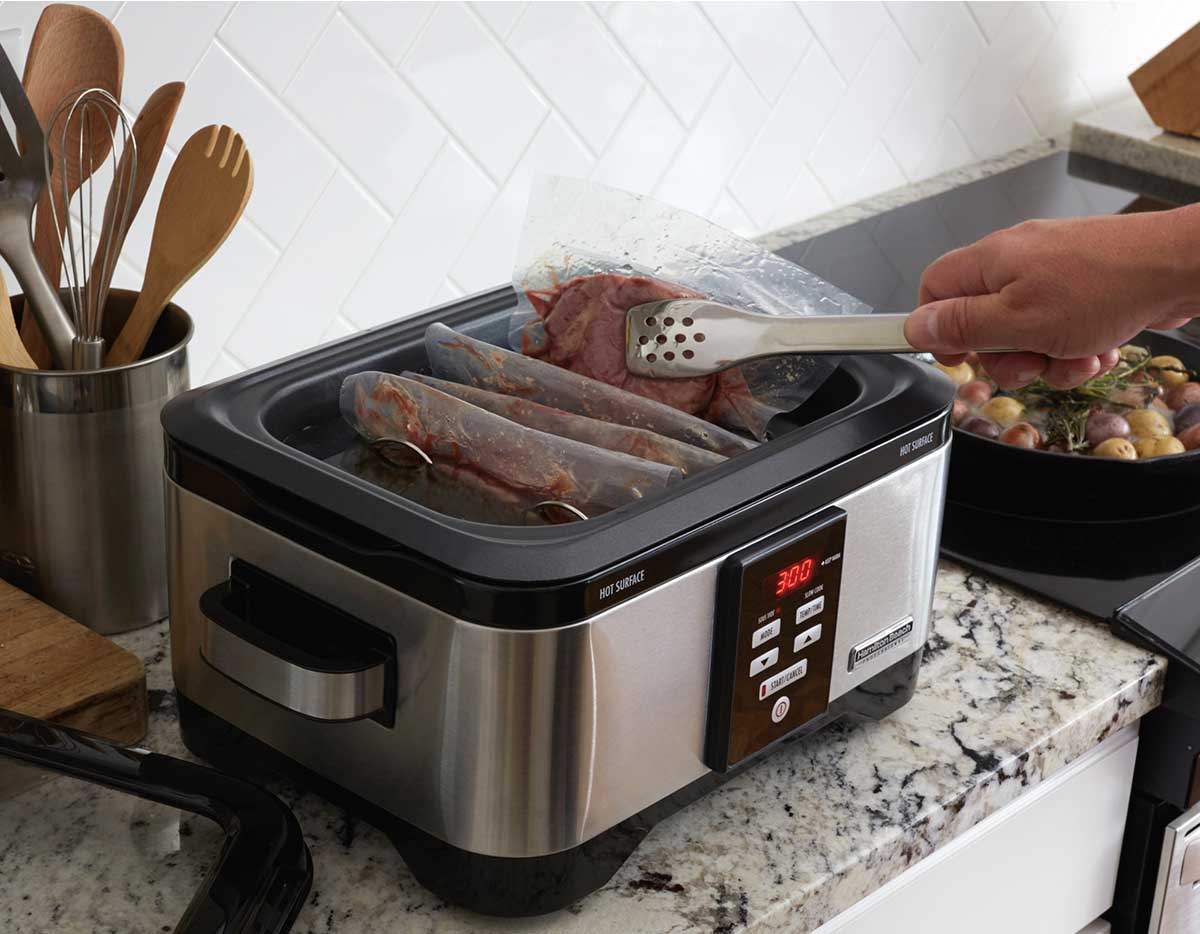 sous vide being used to cook steak