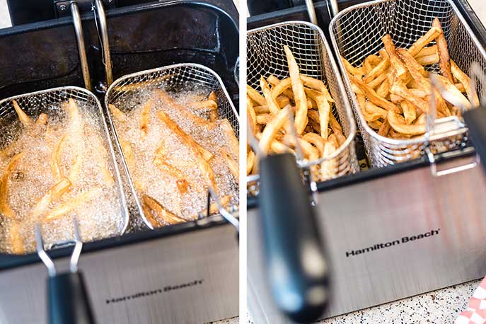 french fries being made in a deep fryer