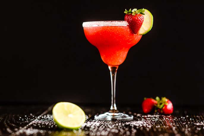strawberry margarita made in a commercial blender