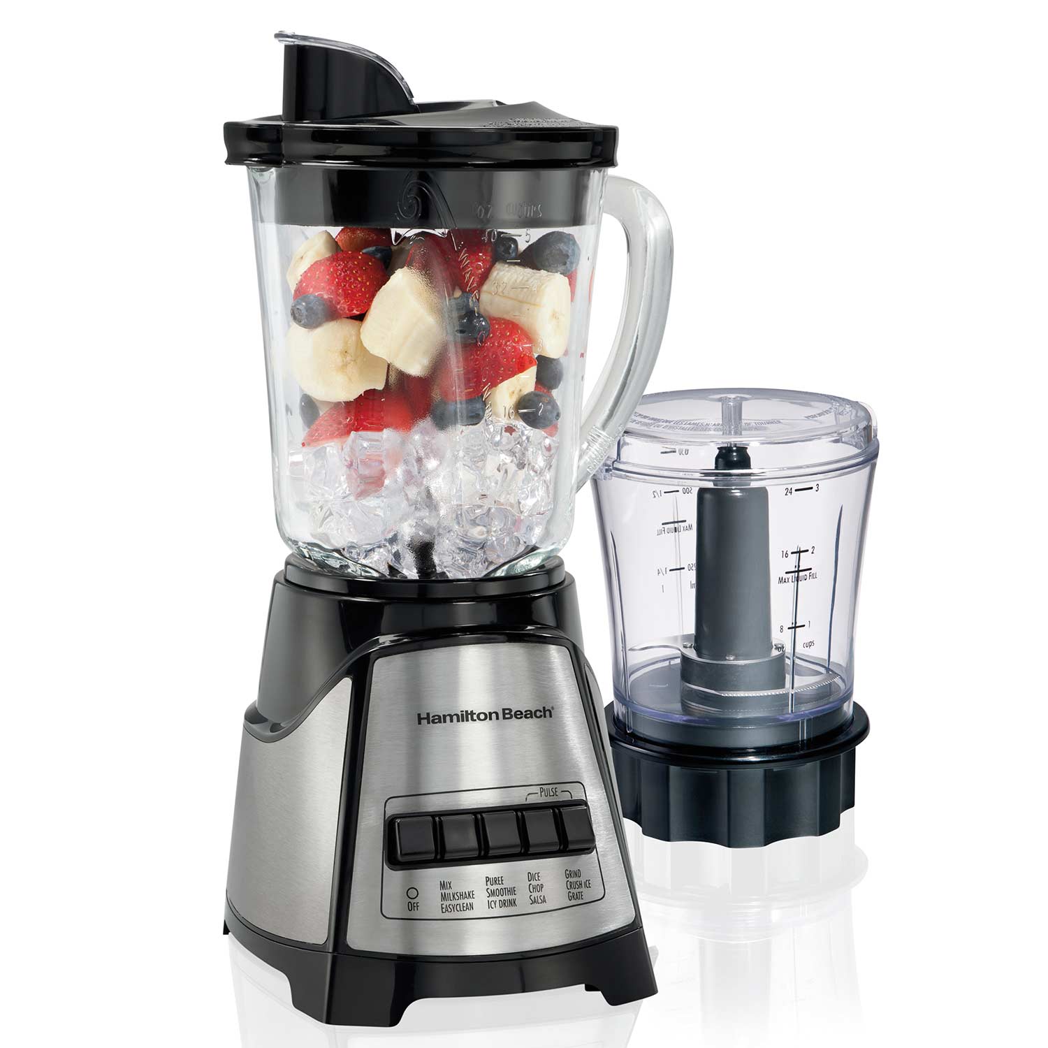 12 Function Blender & Chopper with Mess-free 40oz Glass Jar, 700W Black & Stainless (58149)