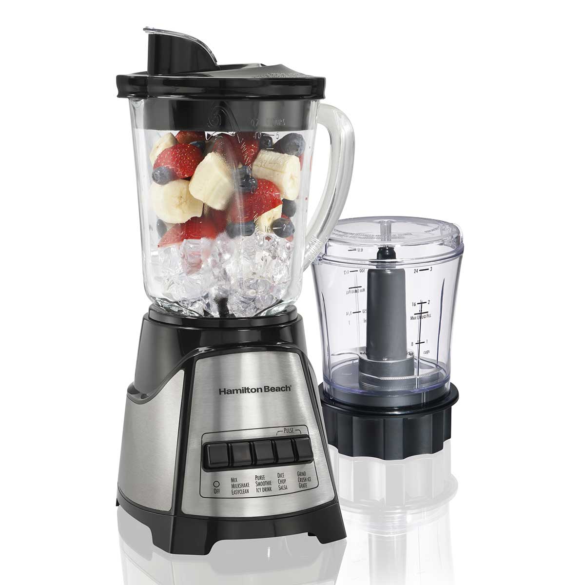 12 Function Blender & Chopper with Mess-free 40oz Glass Jar, 700W Black & Stainless (58149)