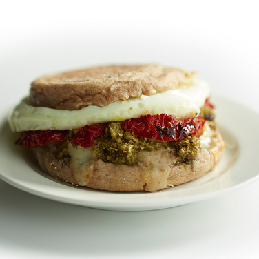 Pesto with Sun-dried Tomato, Mozzarella and Egg Breakfast Sandwich Recipe for Pesto with Sun-dried Tomato, Mozzarella and Egg Breakfast Sandwich