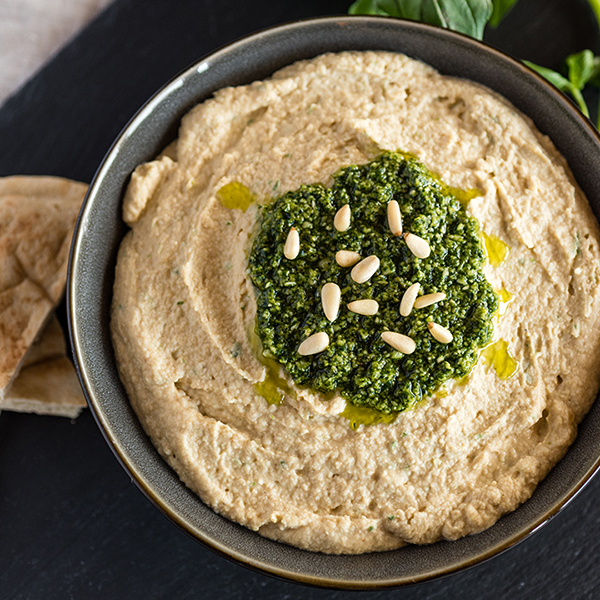 Homemade Hummus with Fresh Pesto Recipe for Homemade Hummus with Fresh Pesto