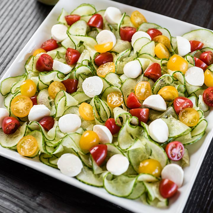 Spiralizer Cucumber Caprese Salad Recipe for Spiralizer Cucumber Caprese Salad