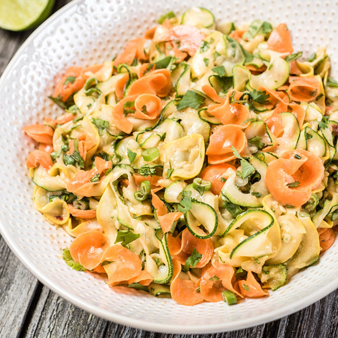 Spiralizer Veggie Ribbon Salad with Peanut Sauce Recipe for Spiralizer Veggie Ribbon Salad with Peanut Sauce
