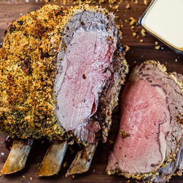 Herb-Crusted Rib Roast with Mustard Cream Sauce Recipe for Herb-Crusted Rib Roast with Mustard Cream Sauce