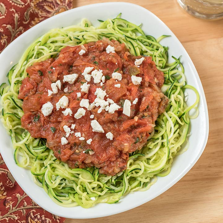 Spiralizer Zucchini Noodles with Salsa and Feta Recipe for Spiralizer Zucchini Noodles with Salsa and Feta