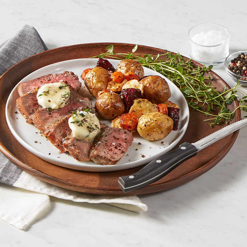 Air Fryer Steak and Winter Root Vegetables with Herb Compound Butter Recipe for Air Fryer Steak and Winter Root Vegetables with Herb Compound Butter