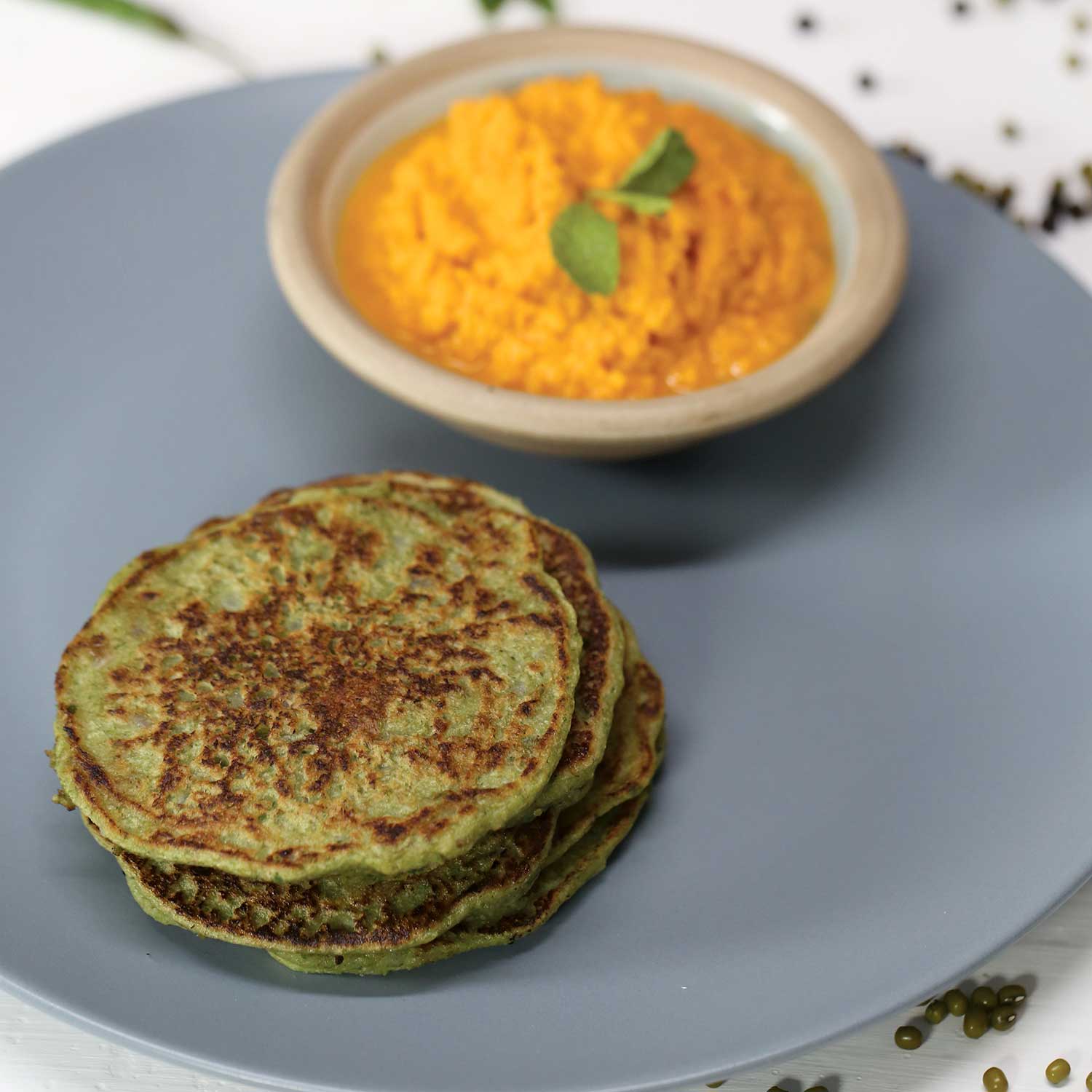Mung Bean Pancakes, Roasted Tomato Coconut Chutney Recipe for Mung Bean Pancakes, Roasted Tomato Coconut Chutney