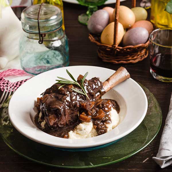 Slow Cooker Braised Lamb Shanks in Red Wine