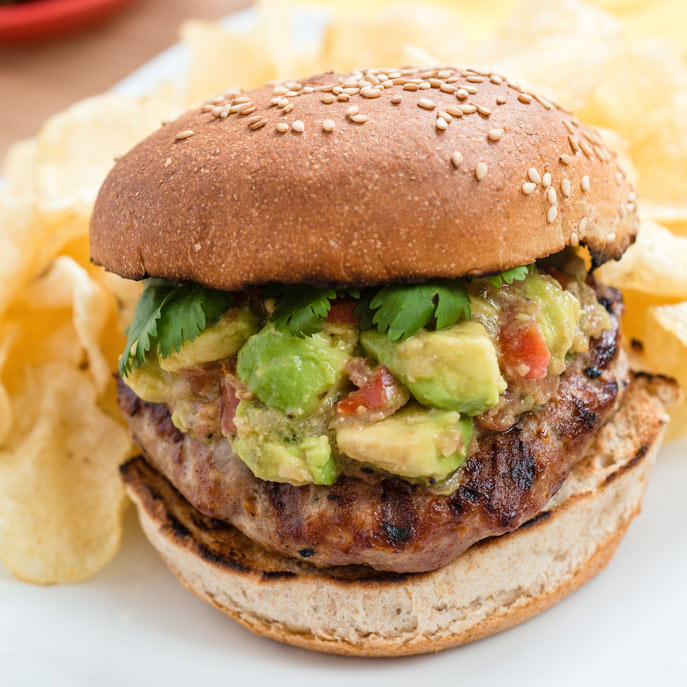 Spicy Turkey Burgers with Avocado and Shallot Relish Recipe for Spicy Turkey Burgers with Avocado and Shallot Relish