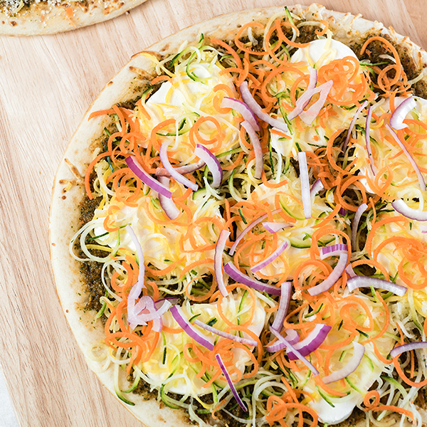 Spiralizer Veggie and Sun-Dried Tomato Pesto Pizza Recipe for Spiralizer Veggie and Sun-Dried Tomato Pesto Pizza