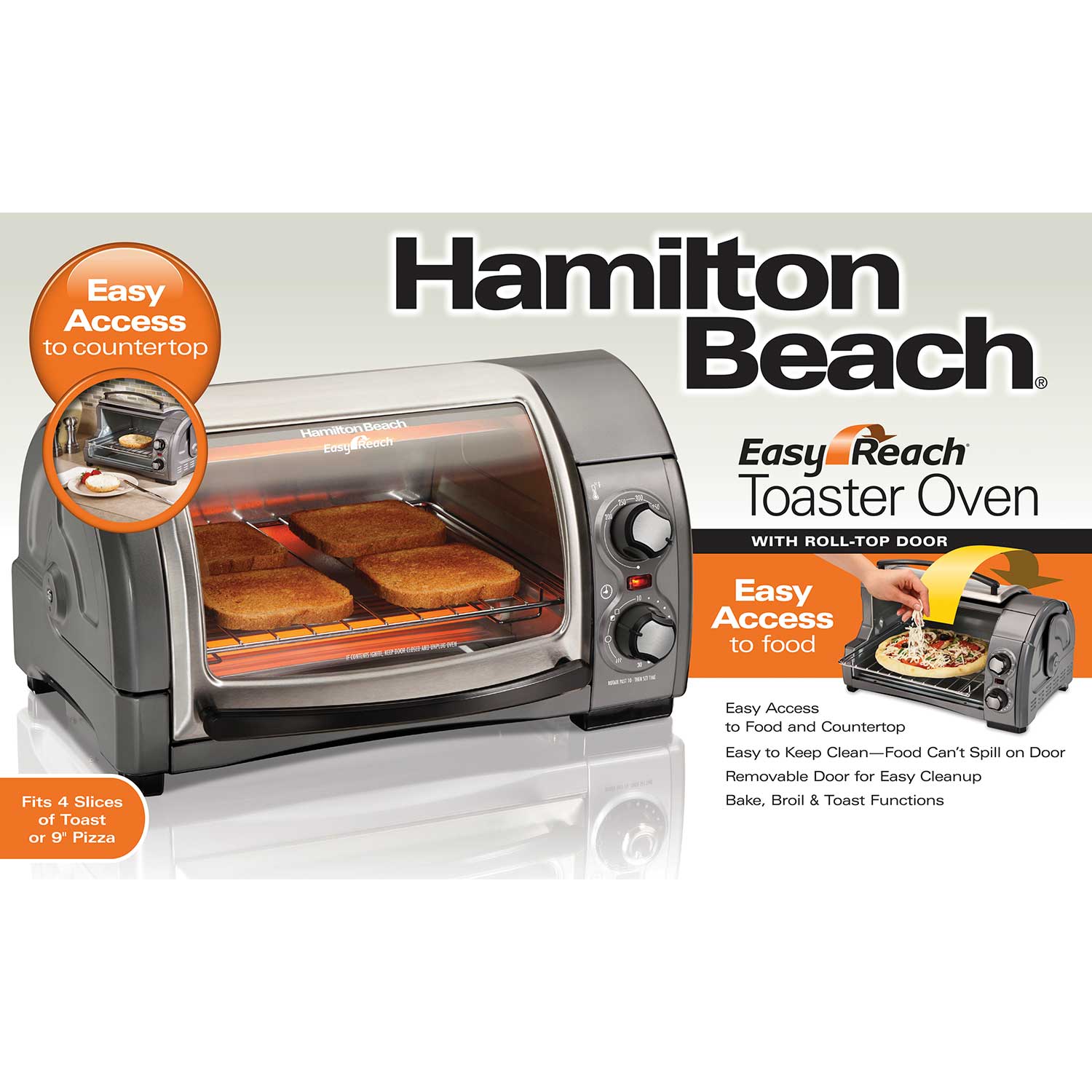 Hamilton Beach Easy Reach® Toaster Oven with Roll-Top Door (Gray) - 31334D