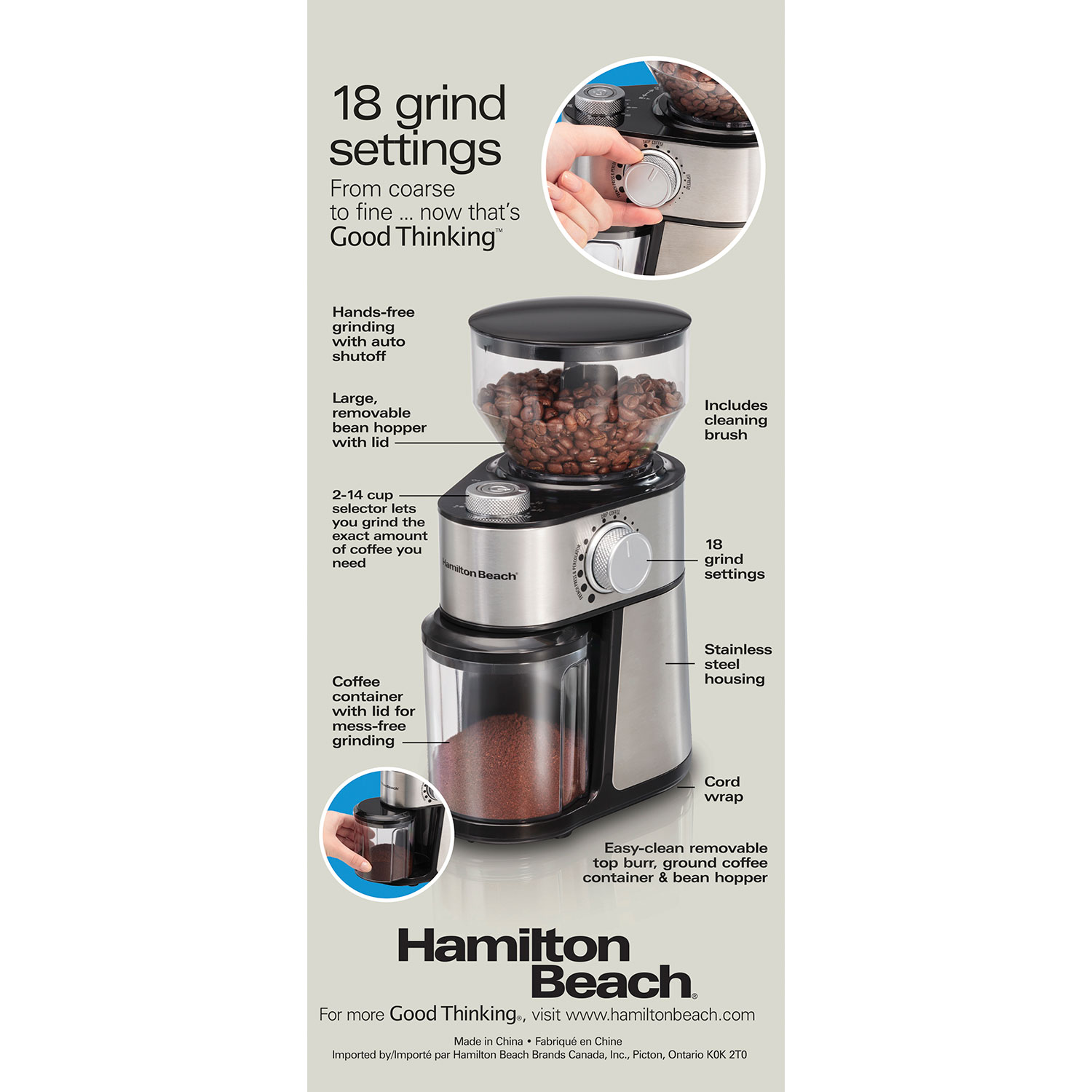 Hamilton Beach 2-14 Cup Burr Coffee Grinder with 18 Grind