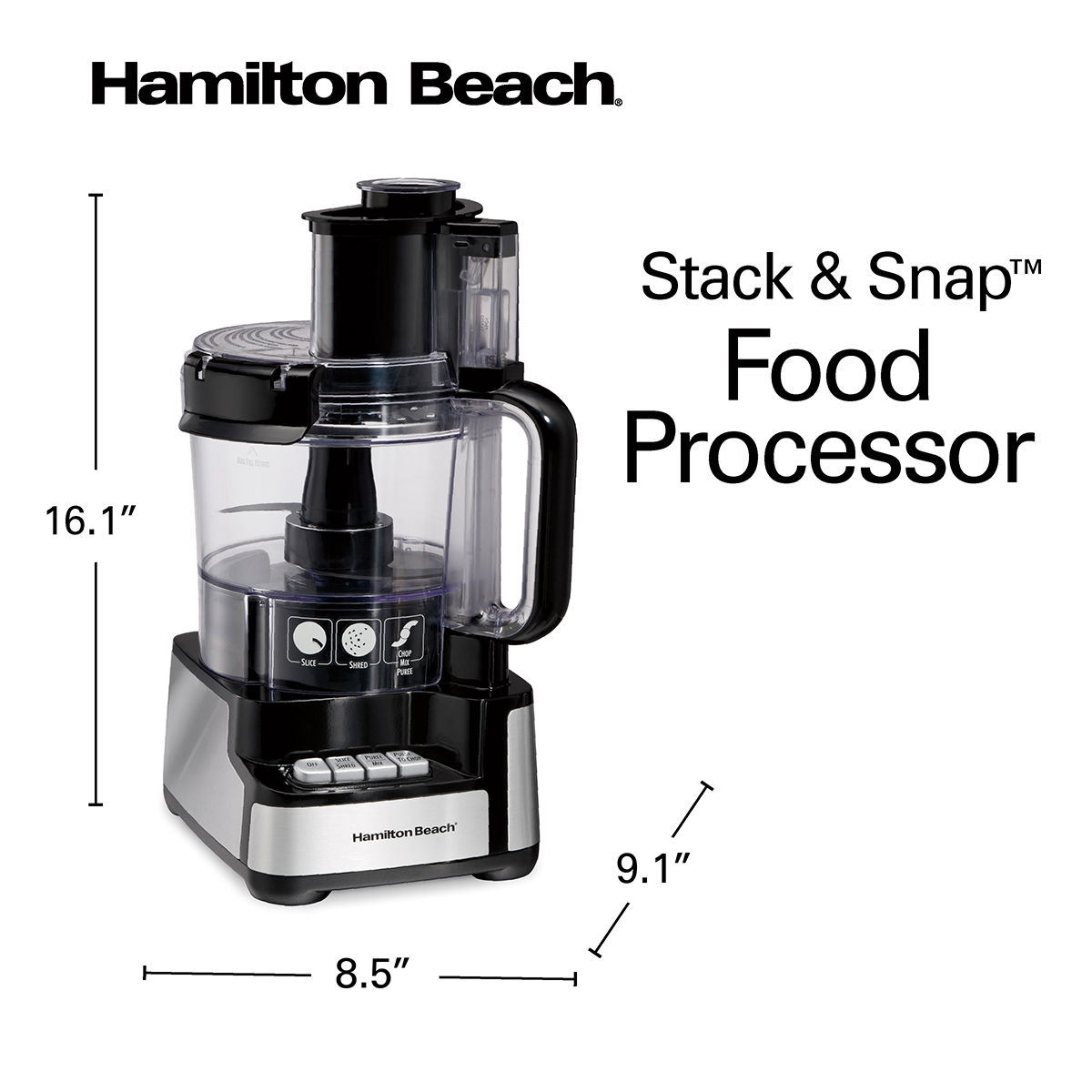 Hamilton Beach 12 Cup Stack & Snap™ Food Processor, Black and Stainless - 70728