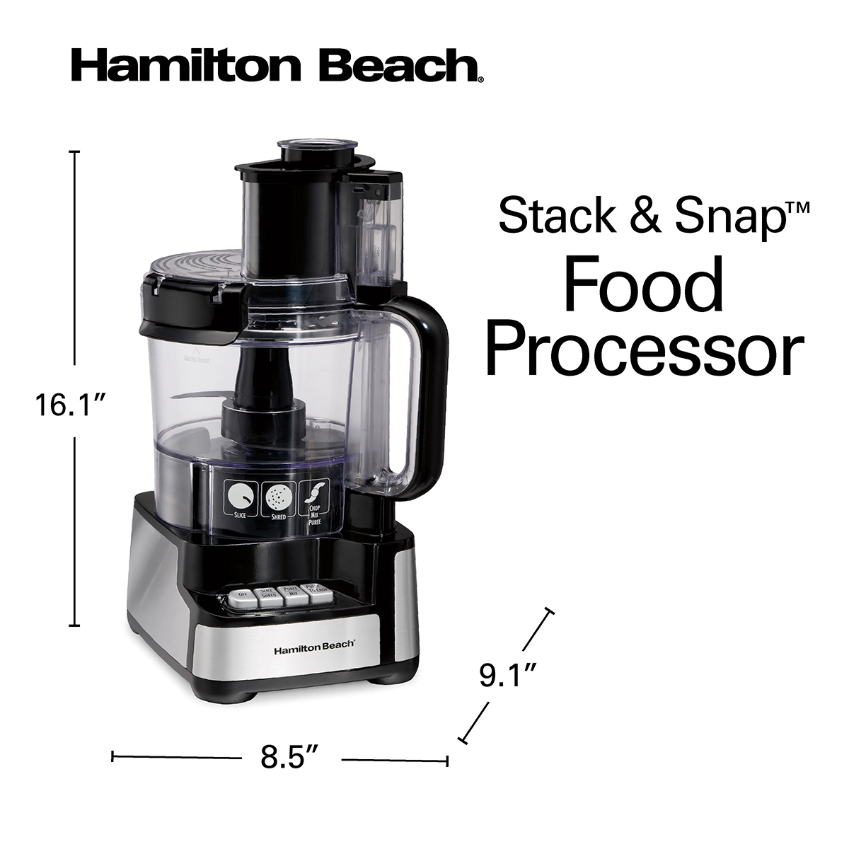 Hamilton Beach 12 Cup Stack & Snap™ Food Processor, Black and Stainless