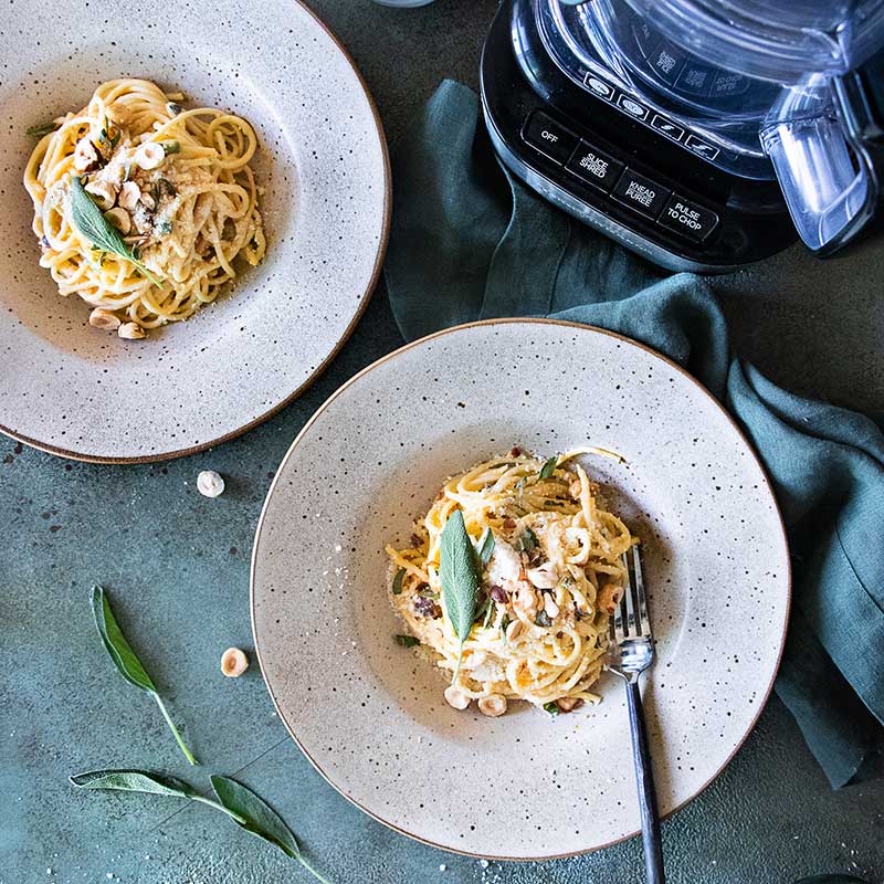 Brown Butter Acorn Squash Pasta with Sage and Toasted Hazelnuts