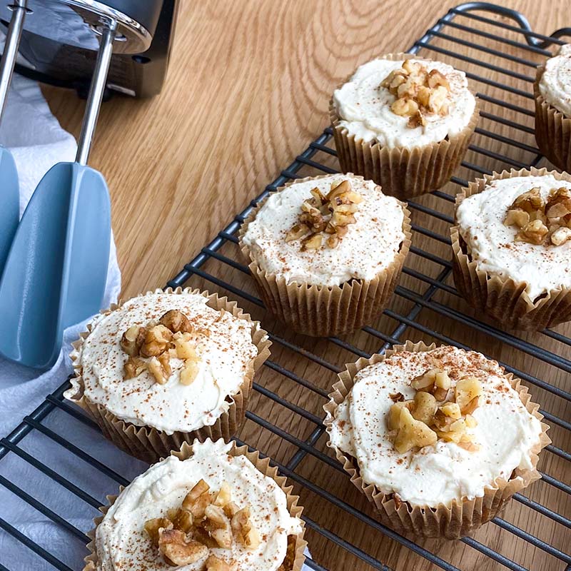 Gluten Free Carrot Cake Muffins with Dairy Free Cream Cheese Frosting
