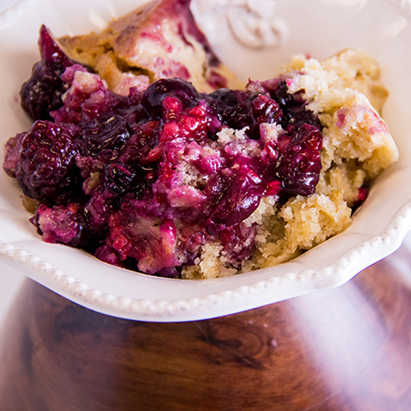 Slow Cooker Lemon Triple Berry Cobbler